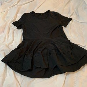 COS Black Cotton High Low Peplum Hem Short Sleeve Shirt Size M